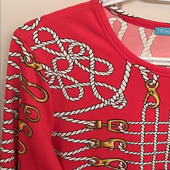 J. McLaughlin Red, White & Gold Nautical Rope Design Top, size M - Picture 8 of 10